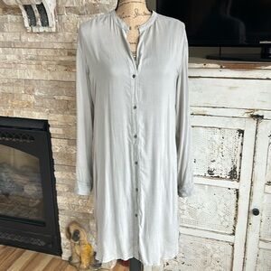 James Perse mandarin collar taupe gray brown long sleeve shirt dress 100% viscos